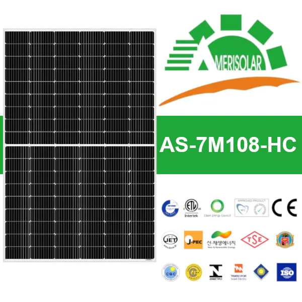 [AS-7M108-HC-430W] Panel Solar Fotovoltaico N Type Amerisolar 108 108 celdas 430Wp  Marco 30mm Cable 1200mm (36 unidades por pallet)