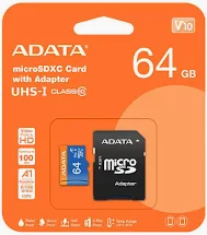 [ADAMSDX64GUICL1] Tarjeta de Memoria ADATA Premier microSDXC 64GB UHS-I U1 A1 V10 100MB/s c/adaptador